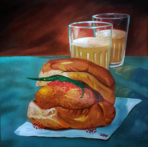 Still life Title -Still life Medium - Oil pastel Surface - canson paper - by Rohit (USA )