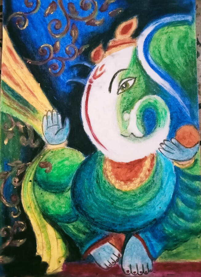 Untitled Title -Ganesha Medium - oil pastel Surface - canson paper - by kavita vaishnav (Rajasthan )