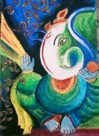 Title -Ganesha Medium - oil pastel Surface - canson paper - by kavita vaishnav (Rajasthan )
