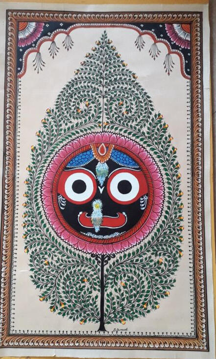 Jagannath Title -Orissa tribal art Medium - acrylic and sketchpen Surface - Ivory paper - by Anushka biswal ( orissa)