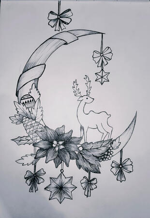 Title -Merry christmas Medium - pen drawing Surface - Ivory - by kavita vaishnav (Rajasthan )