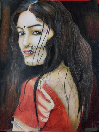 Title - Face Portrait Medium - Pencil Shading Surface -Ivory sheet - by ANUSRI (Jharkhand)
