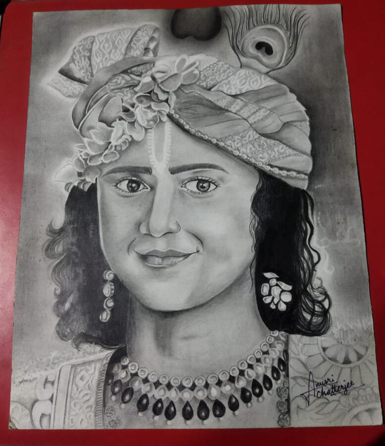 Krishna Title - Sumedh Face Portrait Medium - Pencil Shading Surface -Ivory sheet - by ANUSRI (Jharkhand)