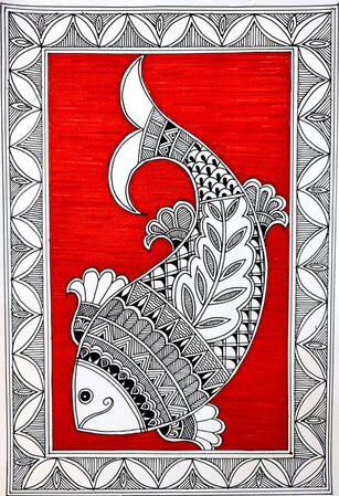 Title - Madhubani Medium - acrylic Surface - Ivory paper - by Anushka biswal ( orissa)