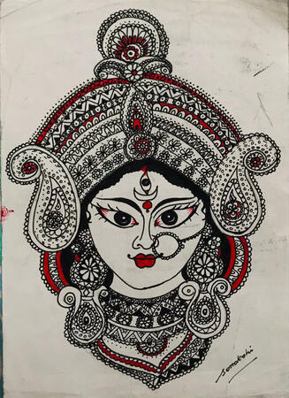 Title -Maa durga Medium - pen drawing Surface - ivory sheet - by Sonakshi Chaudhari (west bengal)